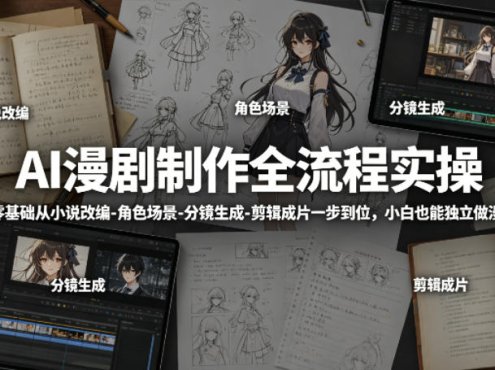 AI漫剧制作全流程实操，零基础从小说改编-角色场景-分镜生成-剪辑成片一步到位，小白也能独立做漫剧