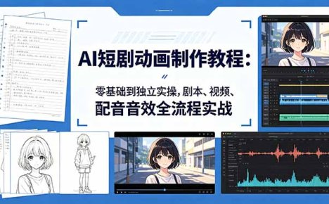 AI短剧动画制作教程：零基础到独立实操，剧本、视频、配音音效全流程实战
