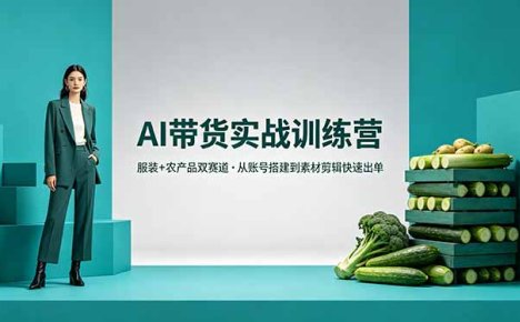 AI带货实战训练营，服装+农产品双赛道，从账号搭建到素材剪辑快速出单