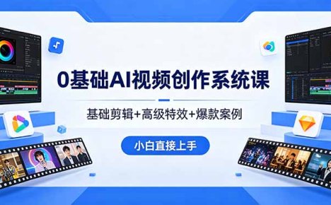 0基础AI视频创作系统课，基础剪辑+高级特效+爆款案例，小白直接上手