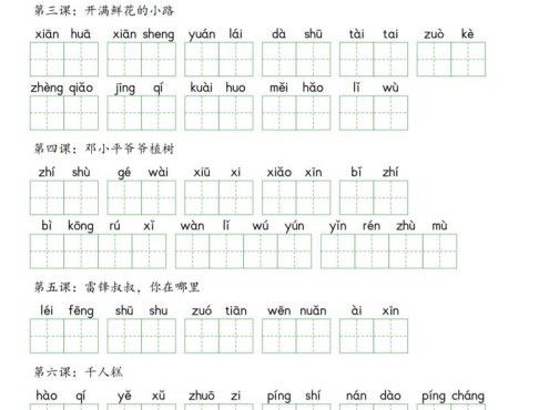 二年级下语文每课词语表看拼音写词语