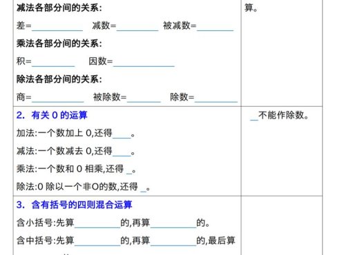 四年级下数学期中复习考点归类专练