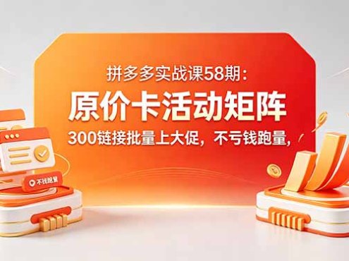 拼多多实战课58期：原价卡活动矩阵，300链接批量上大促，不亏钱跑量