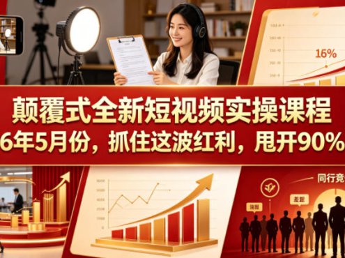 颠覆式全新短视频实操课程2026年5月份，抓住这波红利，甩开90%同行