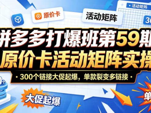 拼多多打爆班第59期｜原价卡活动矩阵实操，300个链接大促起爆，单款裂变多链接