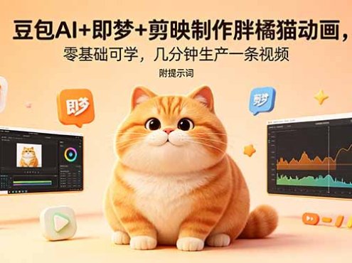 豆包AI+即梦+剪映制作胖橘猫动画，零基础可学，几分钟生产一条视频，附提示词