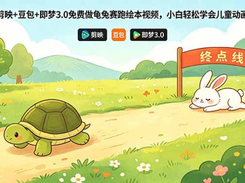 剪映+豆包+即梦3.0免费做龟兔赛跑绘本视频，小白轻松学会儿童动画