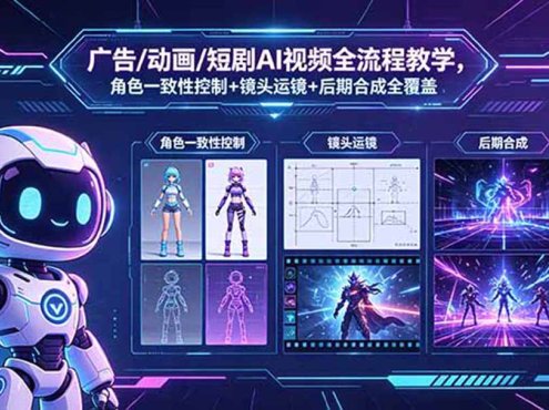 广告/动画/短剧AI视频全流程教学，角色一致性控制+镜头运镜+后期合成全覆盖