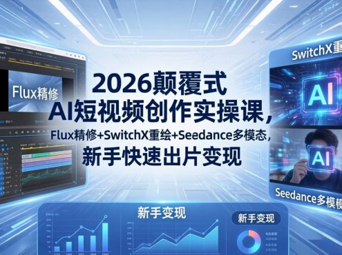 2026颠覆式 AI短视频创作课-5月更新，Flux精修+SwitchX重绘+Seedance多模态，新手快速出片变现
