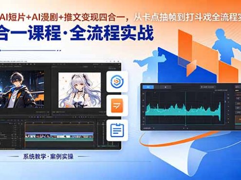 剪辑+AI短片+AI漫剧+推文变现四合一，从卡点抽帧到打斗戏全流程实战