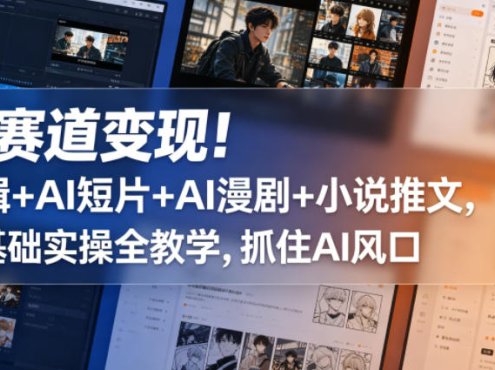 多赛道变现！剪辑+AI短片+AI漫剧+小说推文，零基础实操全教学，抓住AI风口