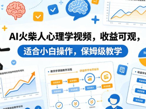 AI火柴人心理学视频，收益可观，适合小白操作，保姆级教学