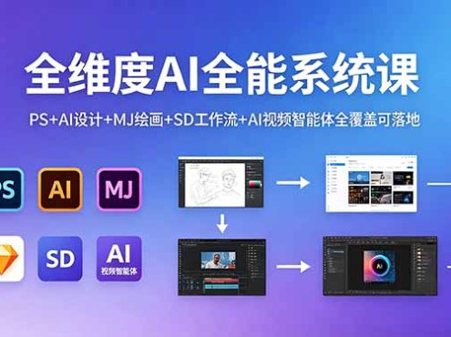 全维度AI全能系统课，PS+AI设计+MJ绘画+SD工作流+AI视频智能体全覆盖可落地