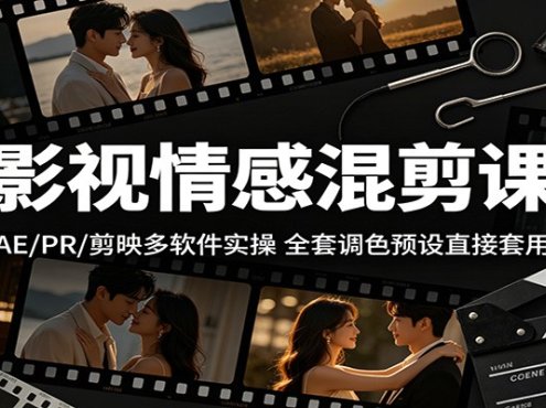 影视情感混剪课：AE/PR/剪映多软件实操，全套调色预设直接套用