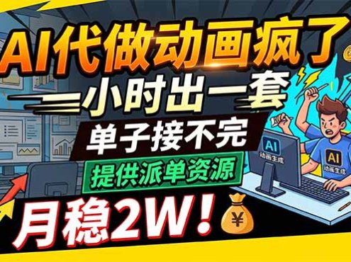 AI代做动画疯了，一小时出一套，单子接不完，提供派单资源，月稳2W！
