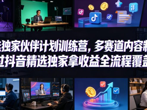 小豁食堂精选独家伙伴计划训练营,多赛道内容制作,过抖音精选独家拿收益全流程覆盖