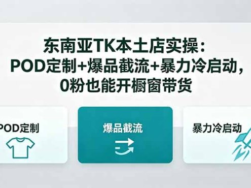 东南亚TK本土店实操-5月更新：POD定制+爆品截流+暴力冷启动，0粉也能开橱窗带货