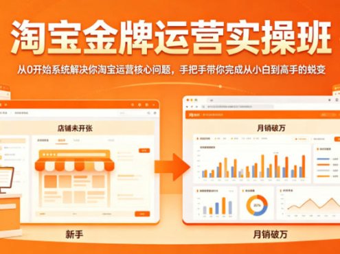 淘宝金牌运营实操班，从0开始系统解决你淘宝运营核心问题，手把手带你完成从小白到高手的蜕变