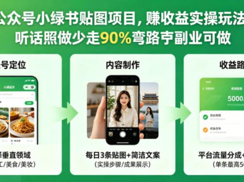 公众号小绿书贴图项目，赚收益实操玩法，听话照听话照少走90%弯路丨副业可做