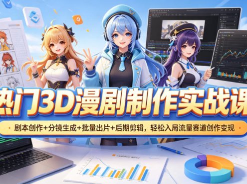 热门3D漫剧制作实战课，剧本创作+分镜生成+批量出片+后期剪辑，轻松入局流量赛道创作变现