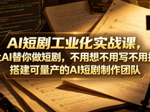 AI短剧工业化实战课，让AI替你做短剧，不用想不用写不用拍，搭建可量产的AI短剧制作团队