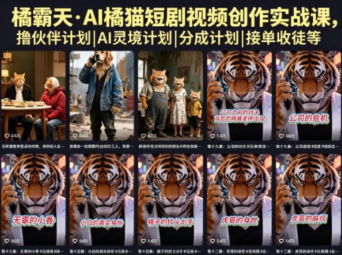 橘霸天·AI橘猫短剧视频创作实战课，撸伙伴计划|AI灵境计划|分成计划|接单收徒等