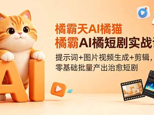 橘霸天AI橘猫短剧实战课：提示词+图片视频生成+剪辑，零基础批量产出治愈短剧