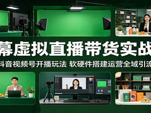 绿幕虚拟直播带货实战课:玩转抖音视频号开播玩法,软硬件搭建运营全域引流变现