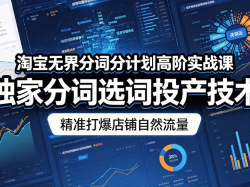 淘宝无界分词分计划高阶实战课，独家分词选词投产技术，精准打爆店铺自然流量