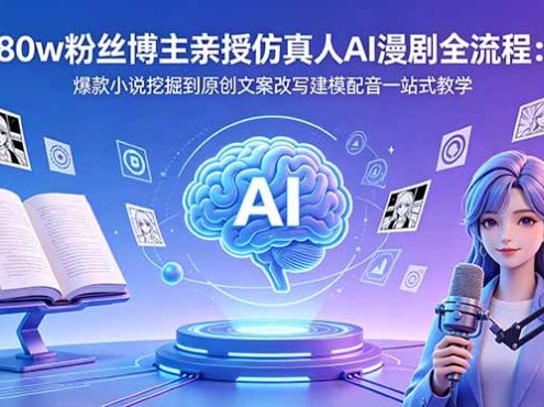 80w粉丝博主亲授仿真人AI漫剧全流程：爆款小说挖掘到原创文案改写建模配音一站式教学
