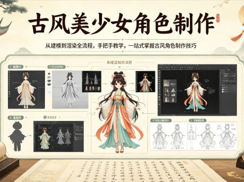 古风美少女角色制作，从建模到渲染全流程，手把手教学，一站式掌握古风角色制作技巧