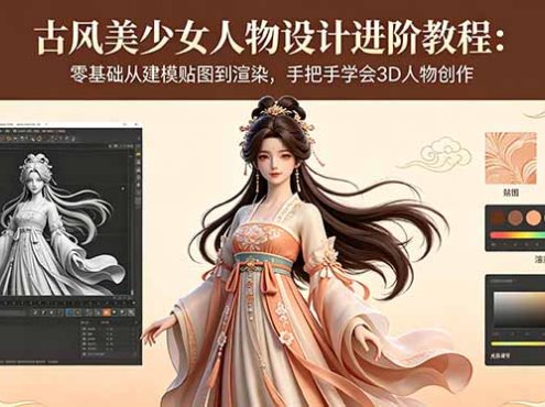 古风美少女人物设计进阶教程：零基础从建模贴图到渲染，手把手学会3D人物创作