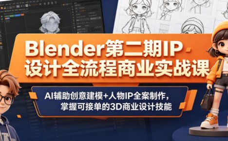 Blender第二期IP设计全流程商业实战课,AI辅助创意建模+人物IP全案制作,掌握可接单的3D商业设计技能
