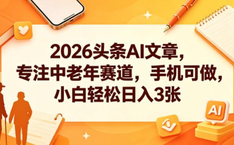 2026头条AI文章,专注中老年赛道,手机可做,小白轻松日入3张