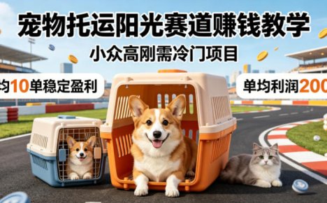 宠物托运阳光赛道賺钱教学,小众高刚需冷门项目,日均10单稳定盈利,单均利润200+