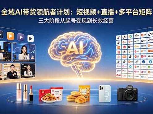 全域AI带货领航者计划：短视频+直播+多平台矩阵，三大阶段从起号变现到长效经营