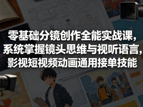 零基础分镜创作全能实战课，系统掌握镜头思维与视听语言，影视短视频动画通用接单技能