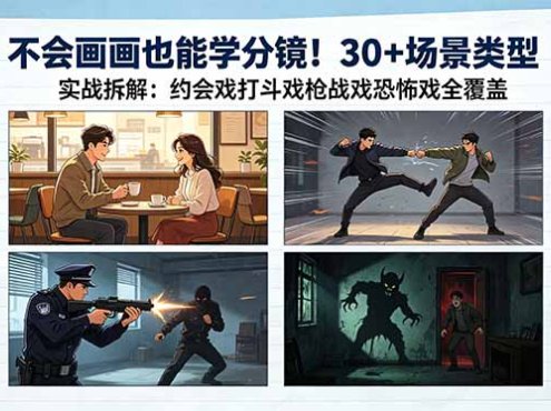 不会画画也能学分镜！30+场景类型实战拆解：约会戏打斗戏枪战戏恐怖戏全覆盖