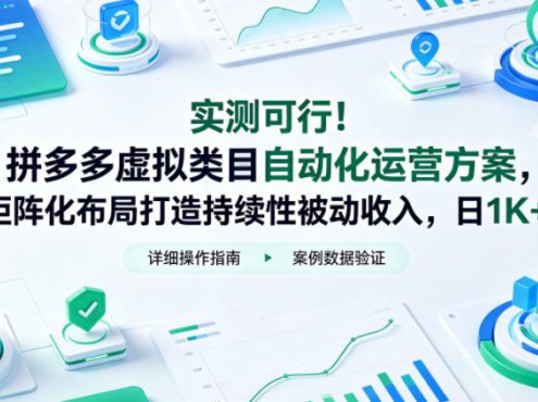 实测可行！拼多多虚拟类目自动化运营方案，矩阵化布局打造持续性被动收入，日1K+【揭秘】