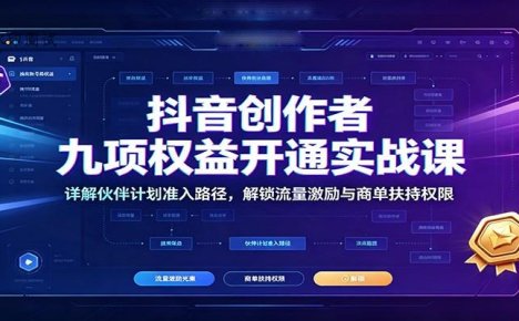 抖音创作者九项权益开通实战课:详解伙伴计划准入路径,解锁流量激励与商单扶持权限