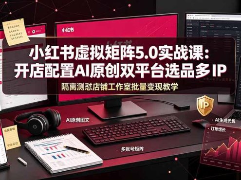 小红书虚拟矩阵5.0实战课：开店配置｜AI原创｜双平台选品｜多IP隔离｜测怼店铺工作室批量变现实操教学