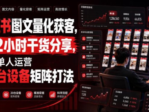 小红书图文量化获客，2小时干货分享，详解单人运营20台设备矩阵打法