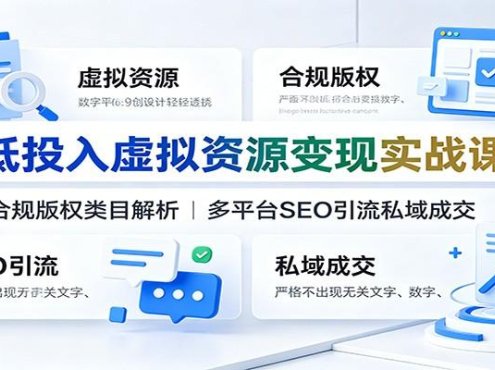低投入虚拟资源变现实战课：合规版权类目解析，多平台SEO引流私域成交
