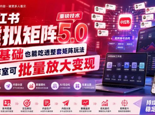 小红书虚拟矩阵5.0重磅技术，零基础也能吃透整套矩阵玩法，工作室可批量放大变现