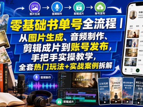 零基础书单号全流程｜从图片生成、音频制作、剪辑成片到账号发布，手把手实操教学，全套热门玩法+实战案例拆解