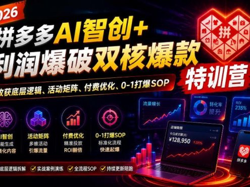 2026拼多多AI智创+利润爆破双核爆款特训营，收获底层逻辑、活动矩阵、付费优化、0-1打爆SOP(更新0727)