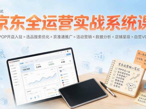京东全运营实战系统课：POP开店入驻×选品搜索优化×京准通推广×活动营销×数据分析×店铺星级×自营VC