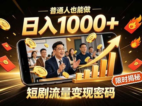 一部手机做短剧分发,不用真人出镜、不用拍摄剧本,快手流量变现日赚千元