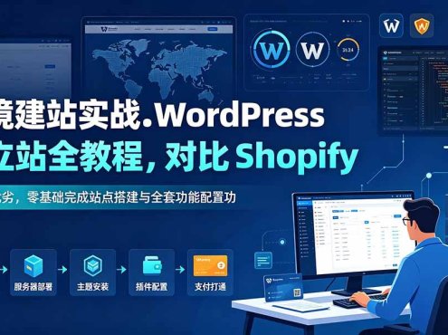 跨境建站实战：WordPress 独立站全教程，对比 Shopify 建站优劣，零基础完成站点搭建与全套功能配置