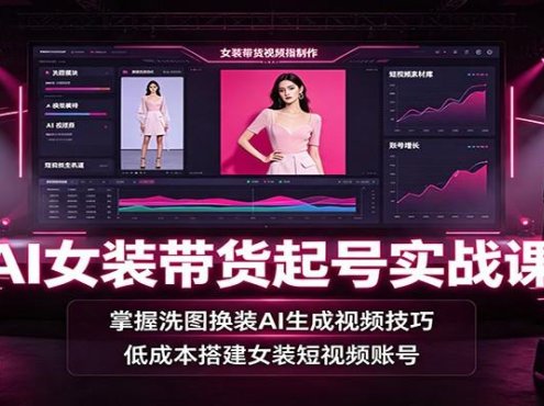 AI女装带货起号实战课：掌握洗图换装AI生成视频技巧，低成本搭建女装短视频账号